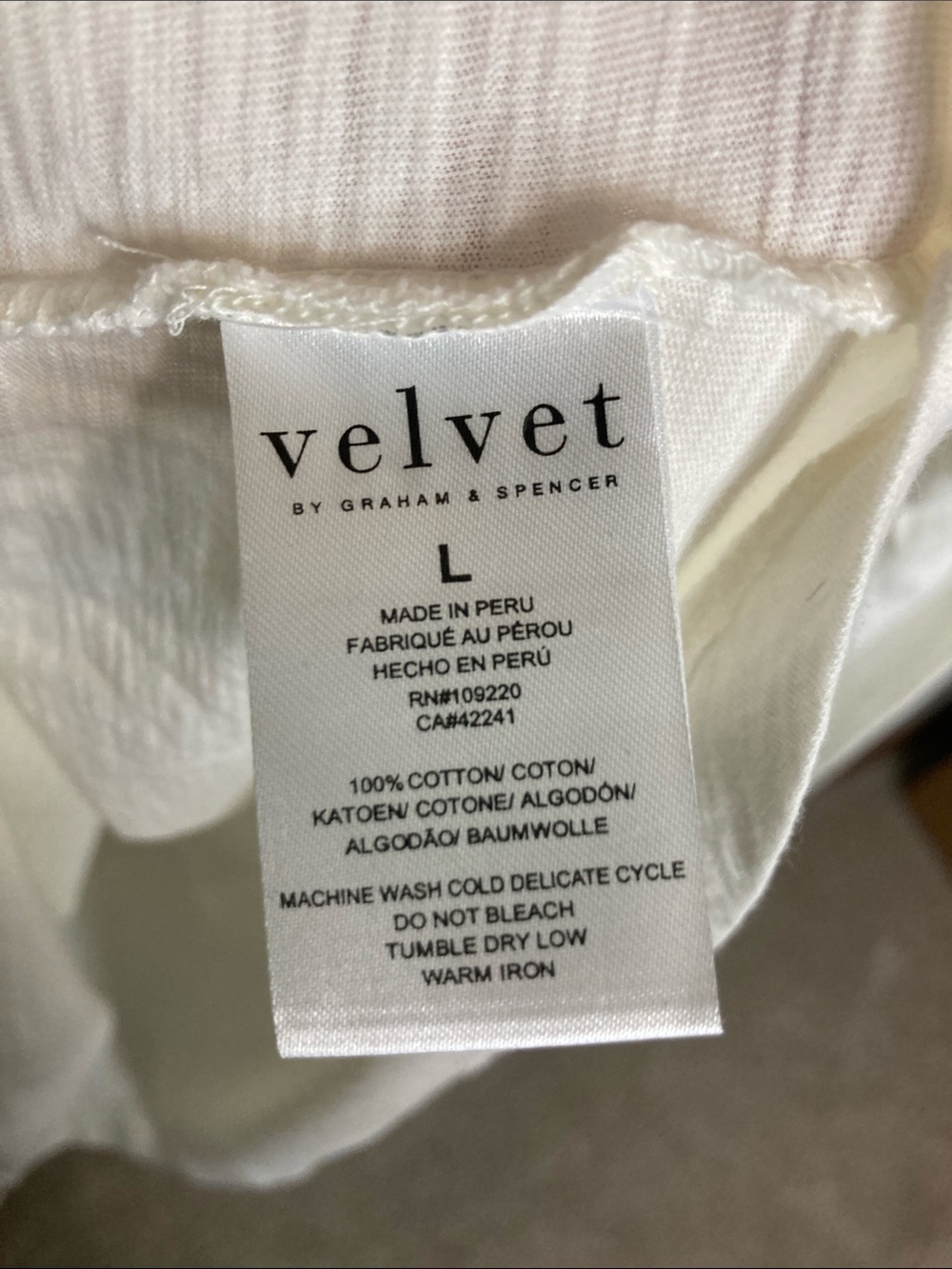 Velvet by Graham & Spencer, White Cotton Long-Sleeve Polo Top, Size Large - Picture 5 of 6